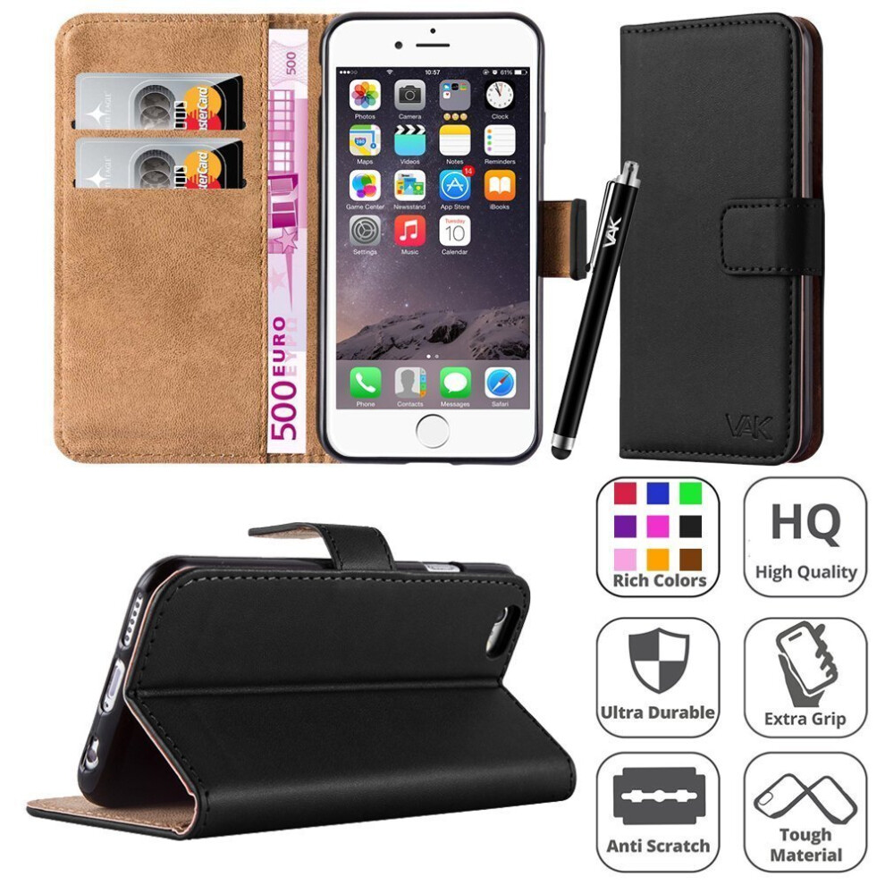 (Black) For Iphone 6 / 6S Flip Wallet Leather Case Cover Black 7426805635064