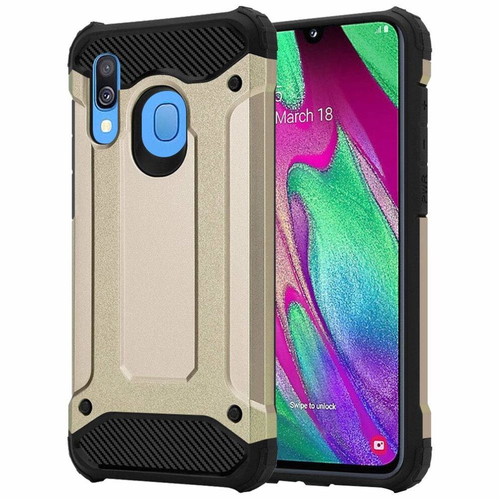 (Gold) For Galaxy A40 Hard Tough Armour Defender Case Gold 5056298003563