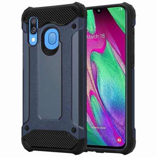(Blue) For Galaxy A40 Hard Tough Armour Defender Case