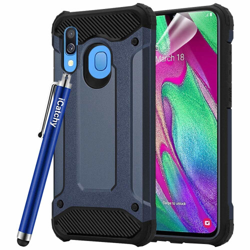 (Blue) For Galaxy A40 Hard Tough Armour Defender Case 2