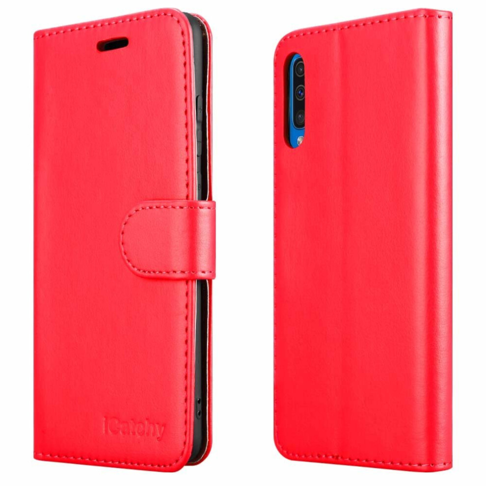 (Red) For Galaxy A20e Premium Leather Wallet Flip Case Red 5056298003396