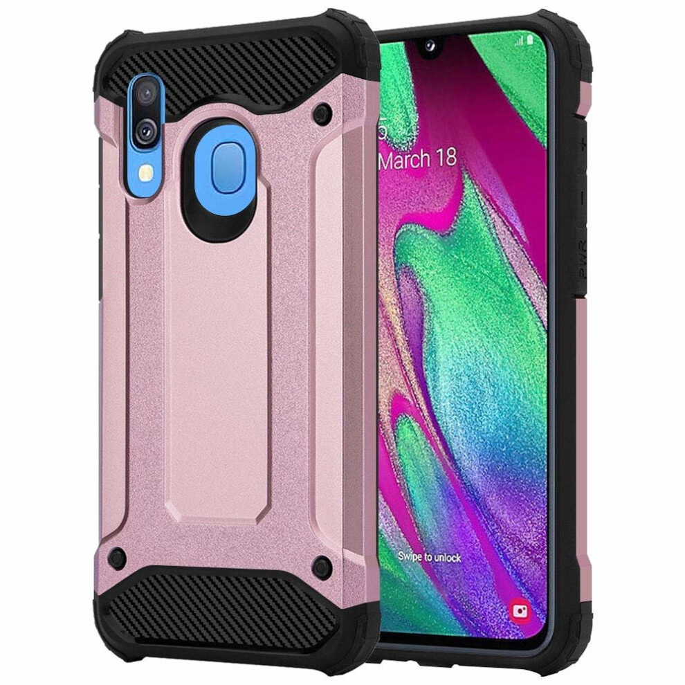 (Rose Gold) For Galaxy A40 Hard Tough Armour Defender Case Pink 5056298003570