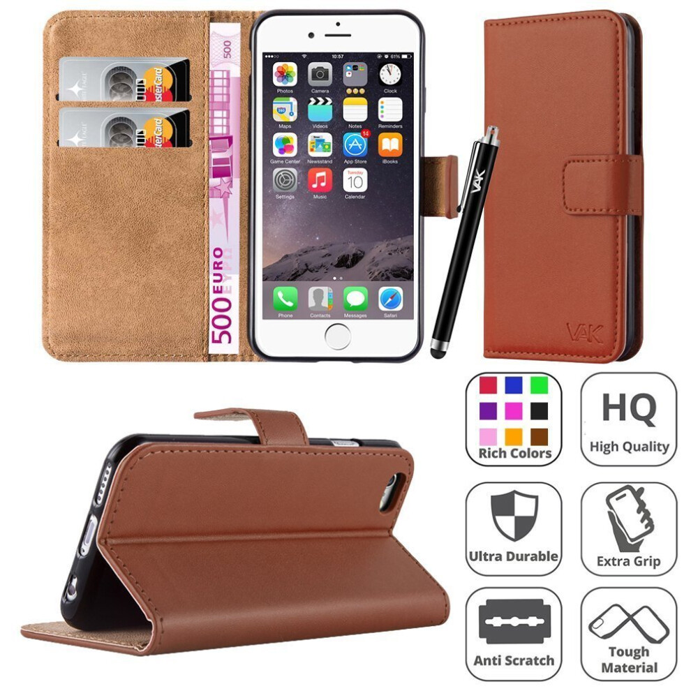 (Brown) For iphone 6 / 6S Flip Wallet Leather Case Cover