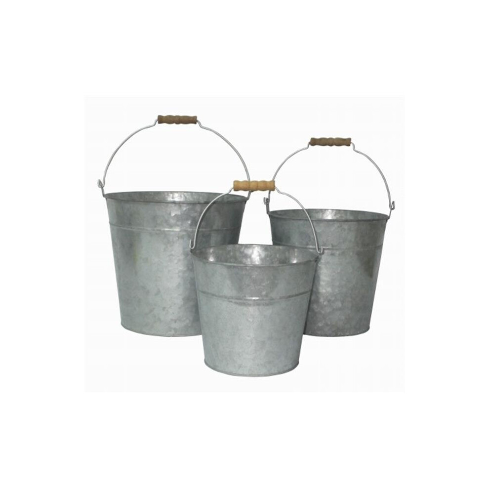 Cheung's Set Of 3 Galvanized Metal Bucket With Natural Wood Grip Handle 727272264793