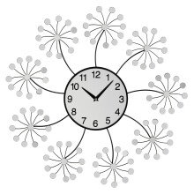 Mirrored Finish Floral Design Wall Clock, Silver