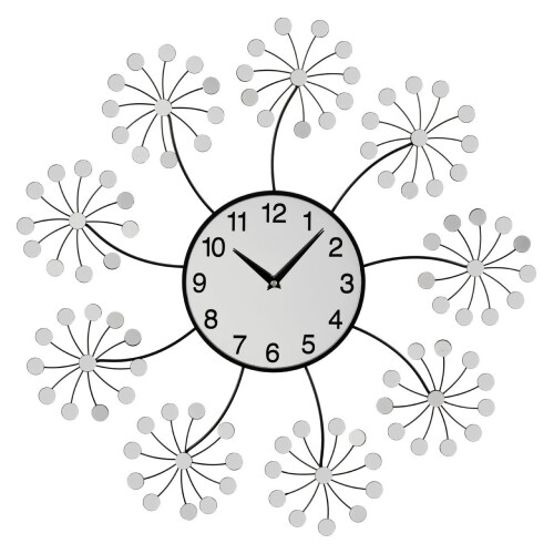 Premier Housewares Mirrored Finish Floral Design Wall Clock, Silver