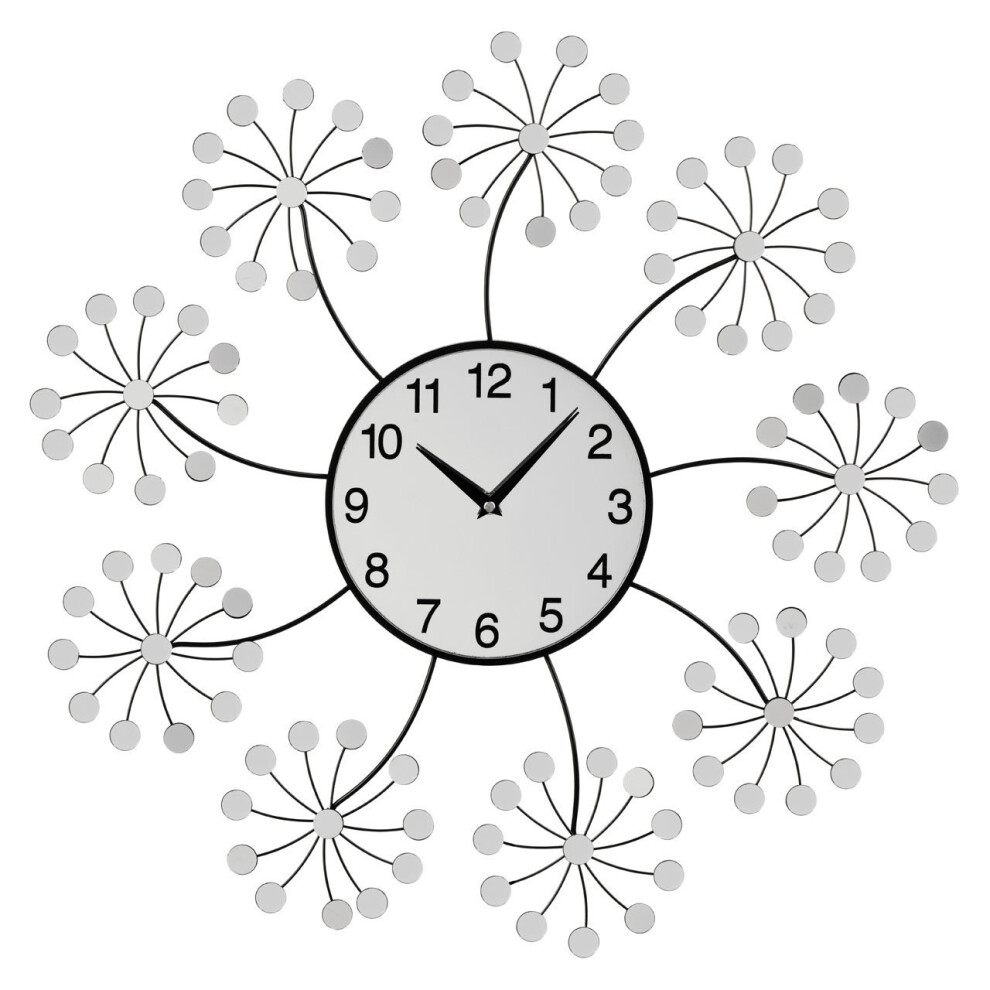Premier Housewares Mirrored Finish Floral Design Wall Clock, Silver