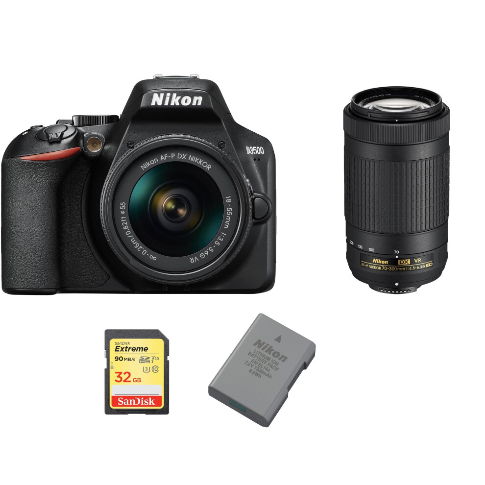 NIKON D3500+AF-P 18-55mm+AF-P 70-300MM+SanDisk Extreme 32G SD+EN-EL14A