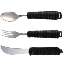 (Black) Large Handled Easy Grip Cutlery - Set Of Large Handled Cutlery - (Knife, Fork, Spoon)