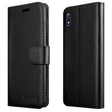 (Black) For Galaxy A10 Leather Wallet Flip Back Case Cover