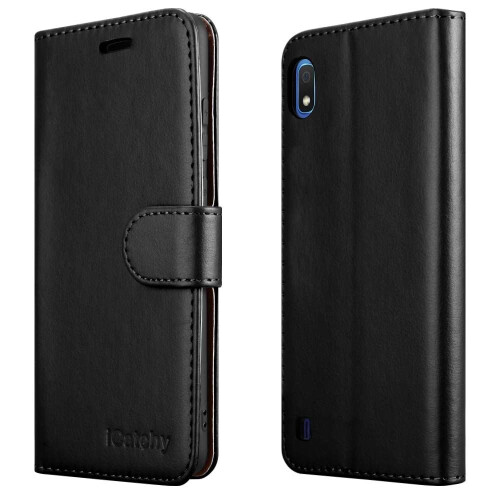 (Black) For Galaxy A10 Leather Wallet Flip Back Case Cover