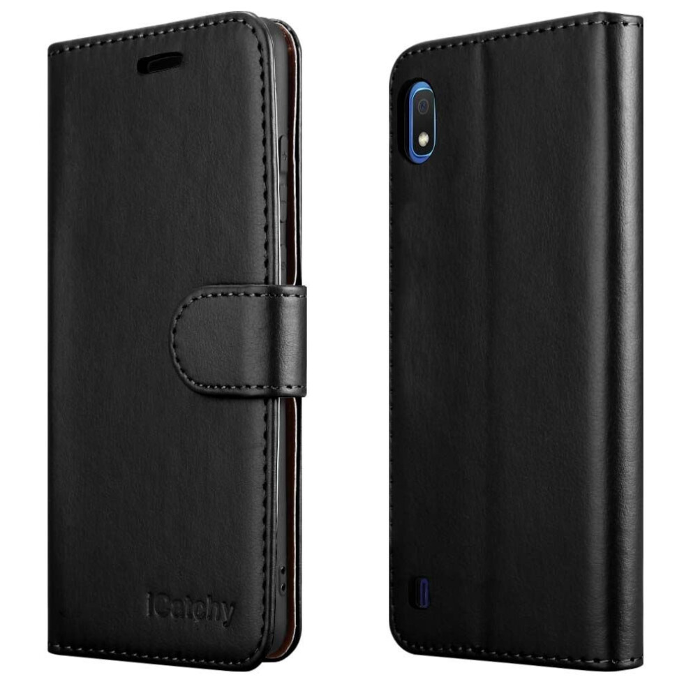 (Black) For Galaxy A10 Leather Wallet Flip Back Case Cover