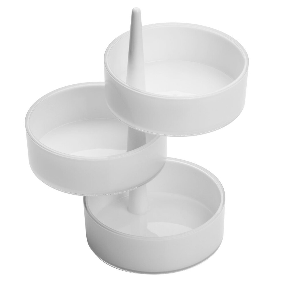 (White) 3Pc Rotary Storage Tray Set, Plastic