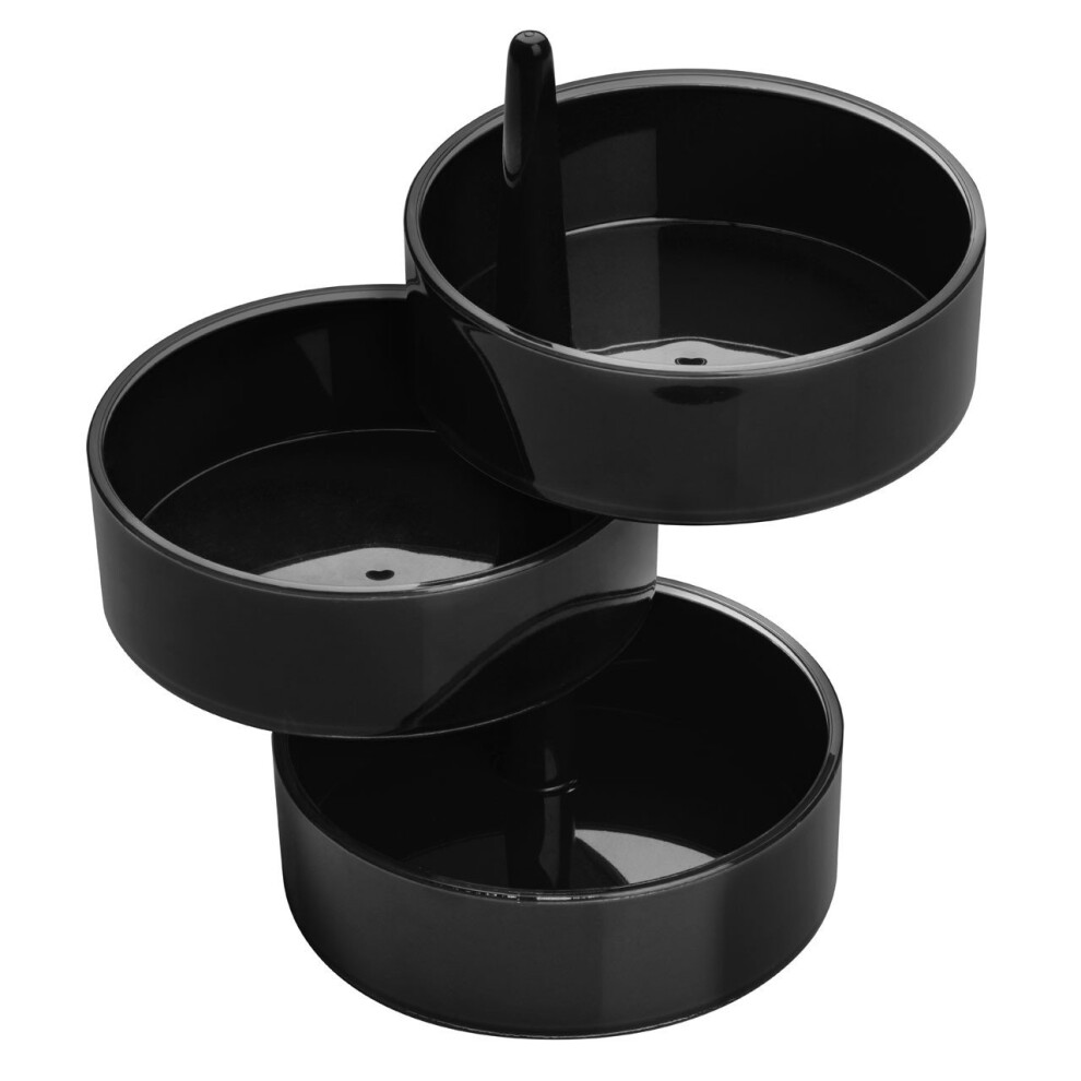 (Black) 3Pc Rotary Storage Tray Set, Plastic
