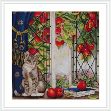 Early Autumn Counted Cross Stitch Kit Cat Merejka 11 1/2 x 11 1/2 16 Count