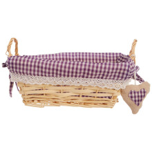 Multi-purpose Willow Basket, Small Rectangle, Purple Gingham Lining