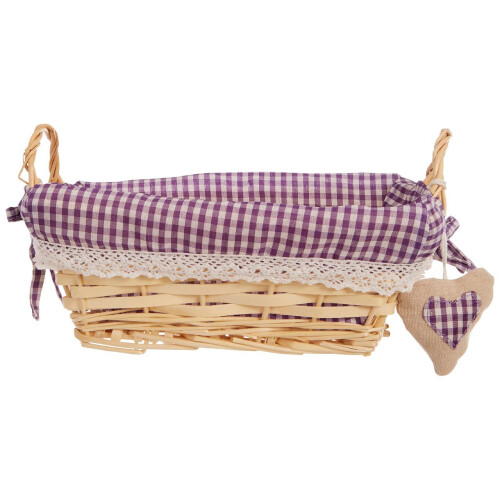 Premier Housewares Multi-purpose Willow Basket, Small Rectangle, Purple Gingham Lining