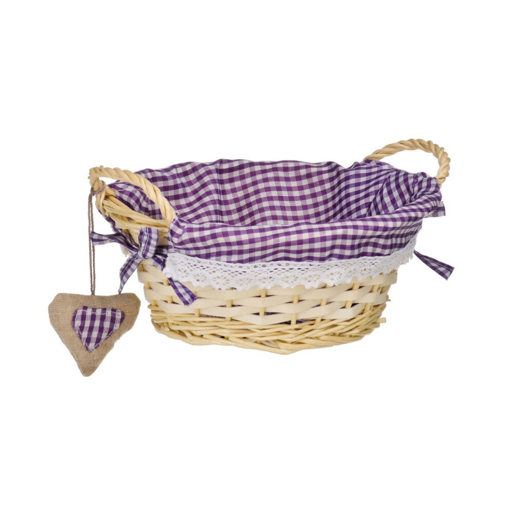 Multi-purpose Round Willow Basket, Purple Gingham Lining