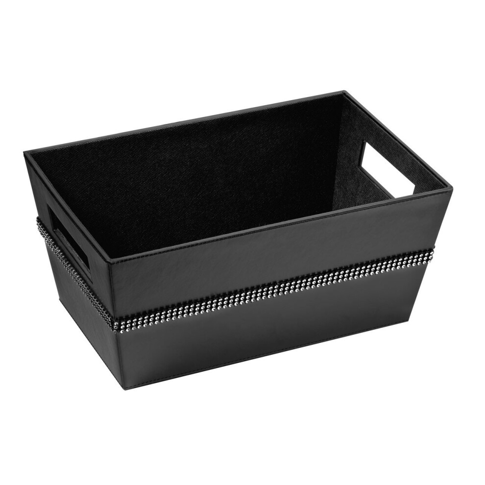 Black Leather Effect Storage Box With Diamante Detail.