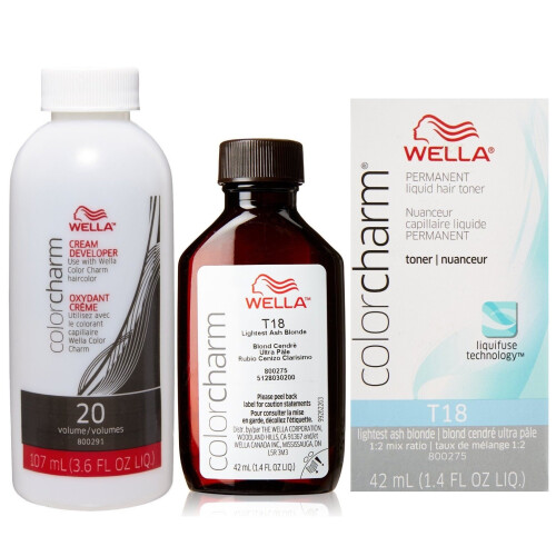 (2pk T18 & Developer) Wella Colour Charm T18 Lightest Ash Blonde Toner