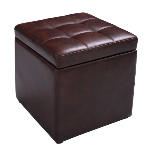 Goplus Faux Leather Ottoman Pouffe Storage Toy Box Foot Stool Brown