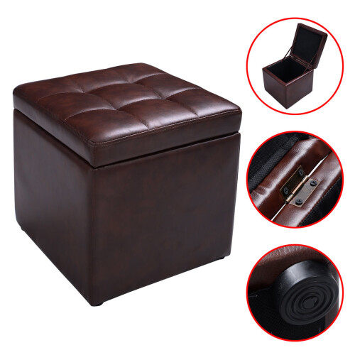 Goplus Faux Leather Ottoman Pouffe Storage Toy Box Foot Stool Brown 1