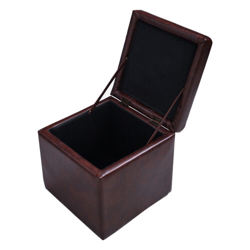 Goplus Faux Leather Ottoman Pouffe Storage Toy Box Foot Stool Brown 2