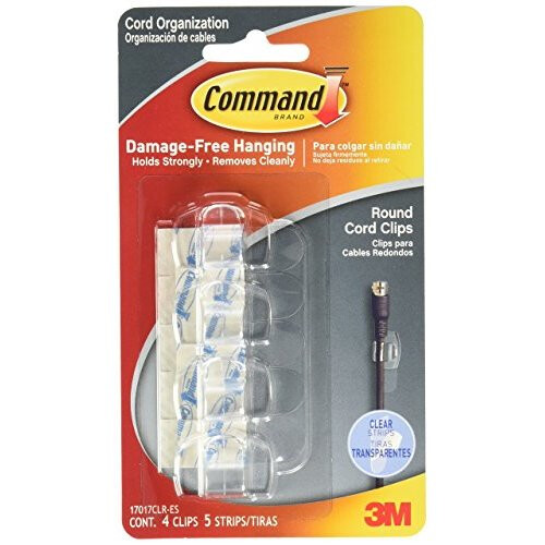 3M Command Round Cord Clips Clear 4 Clips 17017CLRES