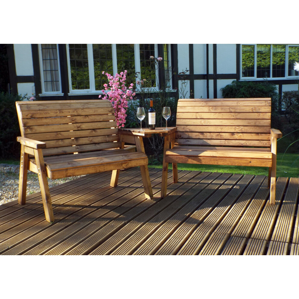 Samuel Alexander Hand Made 4 Seater Chunky Rustic Wooden Furniture Set 2 Benches With Angled Tray