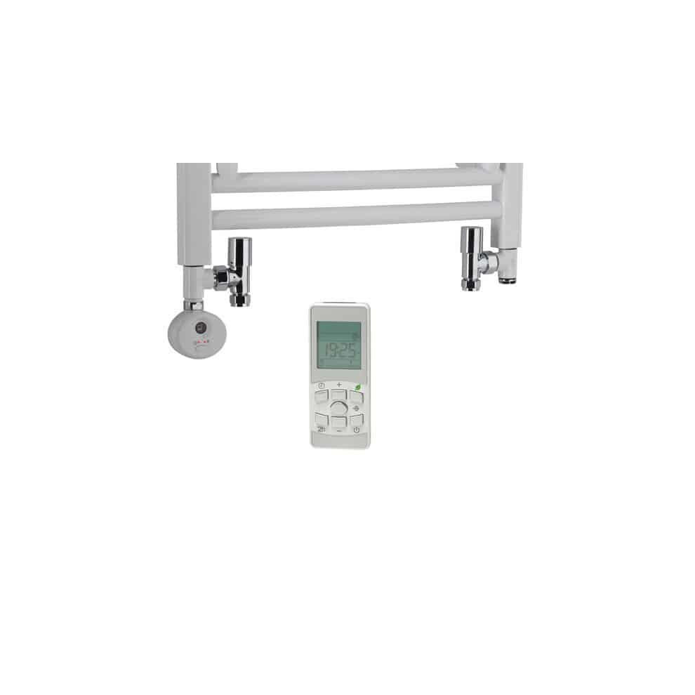 (300W, White) Dual Fuel Kit D For Towel Warmers: Thermostatic Heating Element & Round Valves 5060326649562