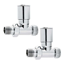 Quality Straight Chrome Radiator Valves, Round Type, Solid Brass, 1/2" BSP 15mm