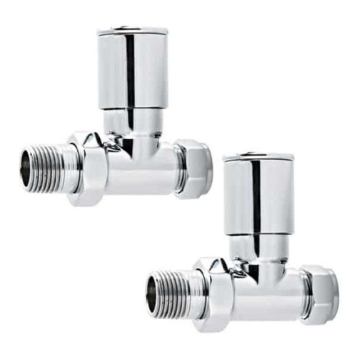 Quality Straight Chrome Radiator Valves, Round Type, Solid Brass, 1/2" BSP 15mm