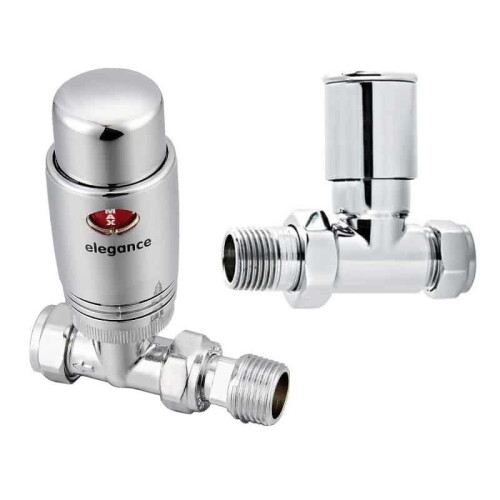 Quality Straight Chrome Thermostatic Radiator Valves, Solid Brass, 1/2" BSP 15mm