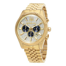 Michael Kors Lexington: Montre chronographe pour homme en acier inoxydable couleur or avec cristal pavé - étanche 100 m