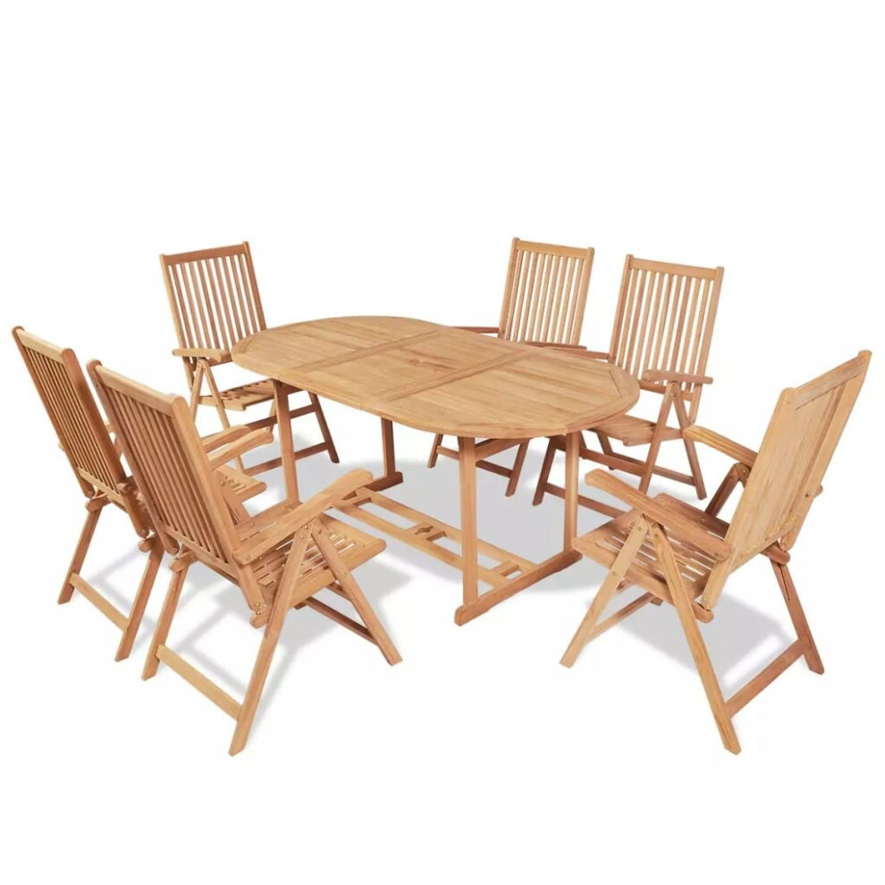vidaXL Seven Piece Outdoor Patio Garden Dining Set Folding Chairs and Table Teak