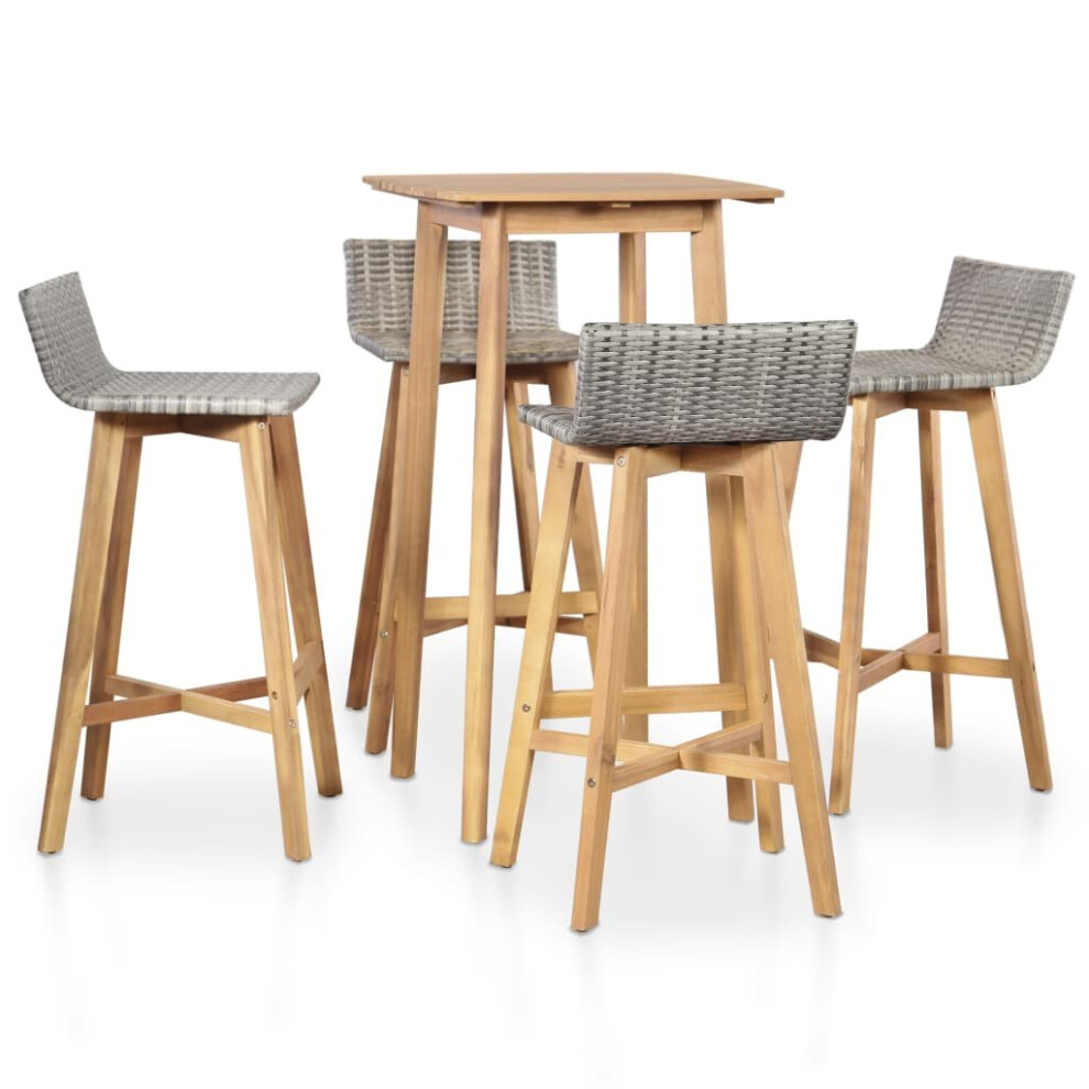 Vidaxl Outdoor Bar Set 5 Piece Poly Rattan Solid Acacia Wood Patio Table Chair