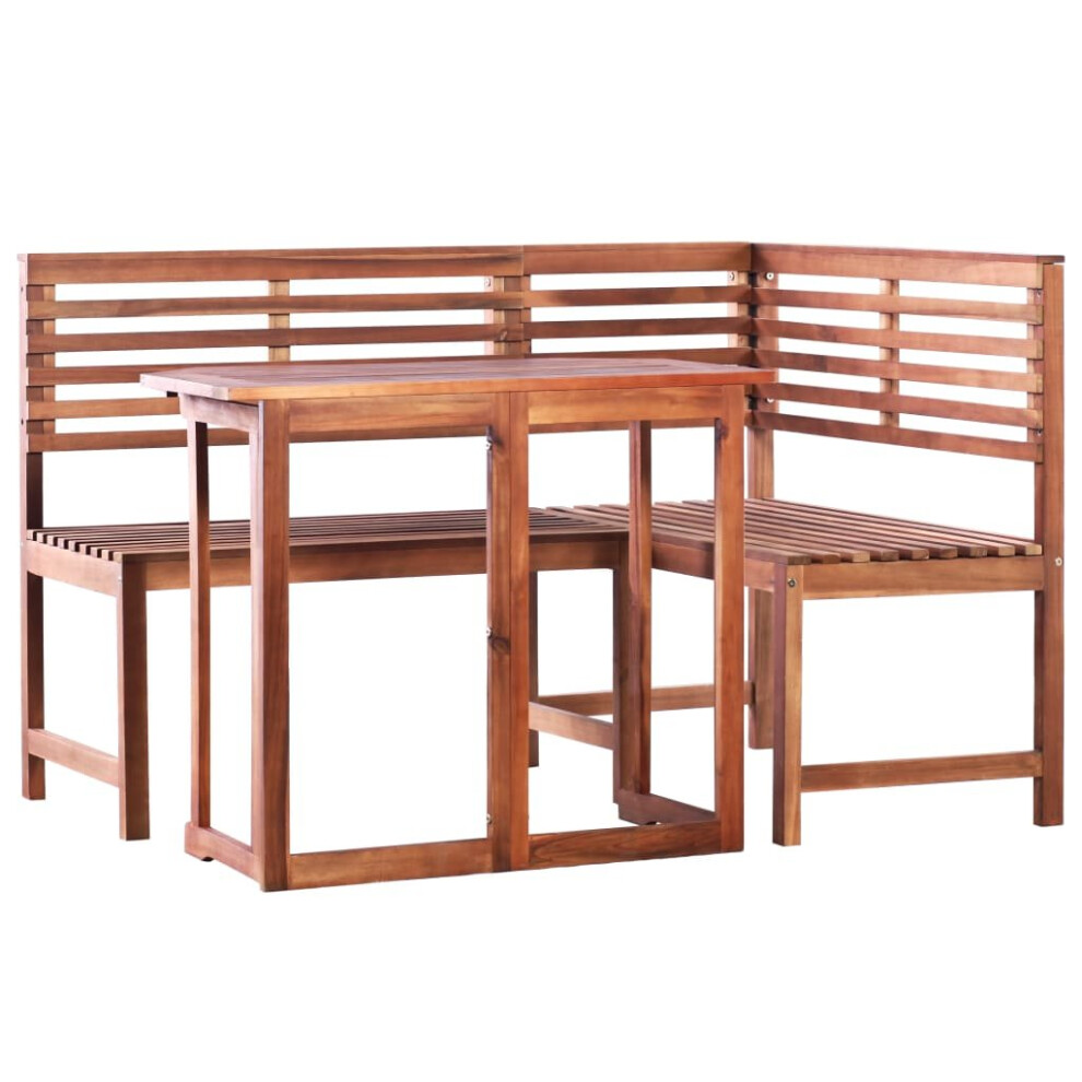 vidaXL Solid Acacia Wood Balcony Table and Corner Bench Set 2 Piece Furniture
