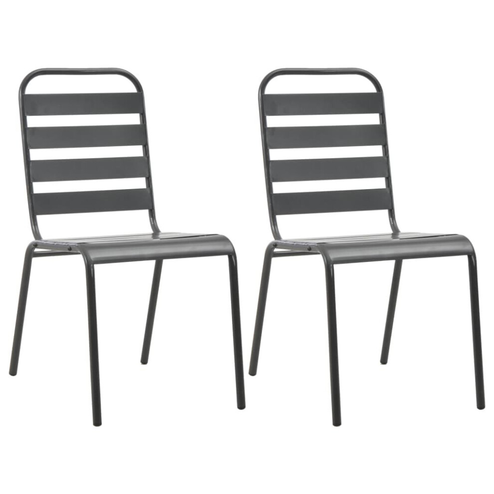 vidaXL 2x Outdoor Stacking Dining Chairs Steel Dark Grey Slatted Kitchen Seat