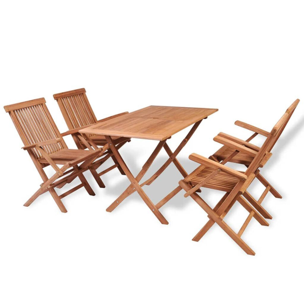 vidaXL Solid Teak 5 Piece Garden Dining Set Outdoor Furniture Table Chair-image-OPC-PXG278-NEW