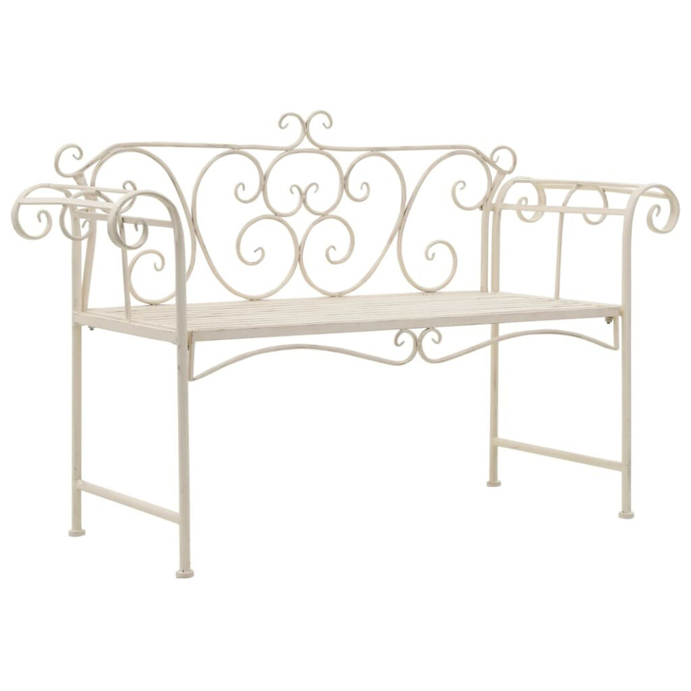 Vidaxl Metal Bench With Scroll-Patterned Backrest Antique White Garden Seat