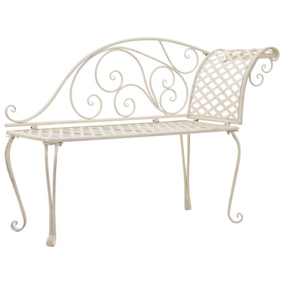 Vidaxl Metal Garden Chaise Lounge Antique White Scroll-Patterned Patio Bench