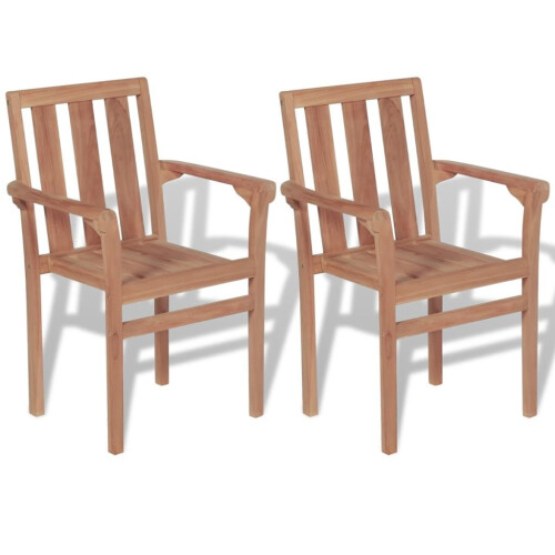 VidaXL vidaXL 2x Solid Teak Outdoor Garden Stackable Chairs Dining Stacking Seats
