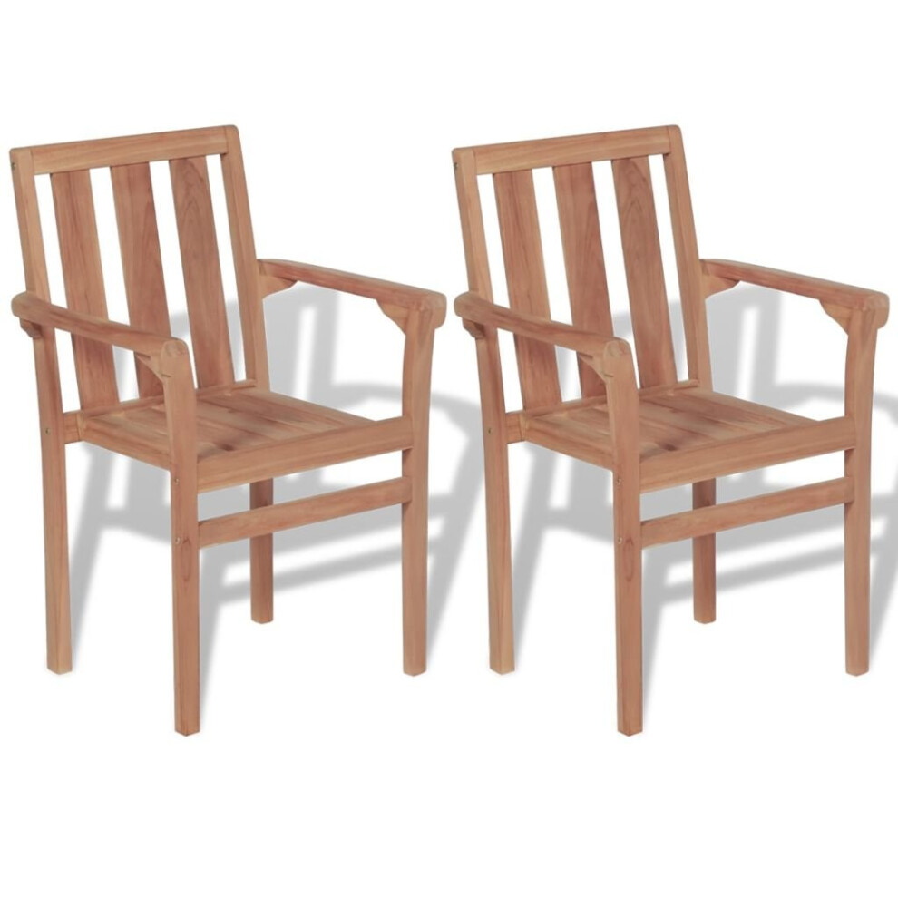 vidaXL 2x Solid Teak Outdoor Garden Stackable Chairs Dining Stacking Seats