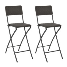 vidaXL 2x Folding Bar Chairs HDPE 45x63x114cm Brown Rattan Look Outdoor Chair