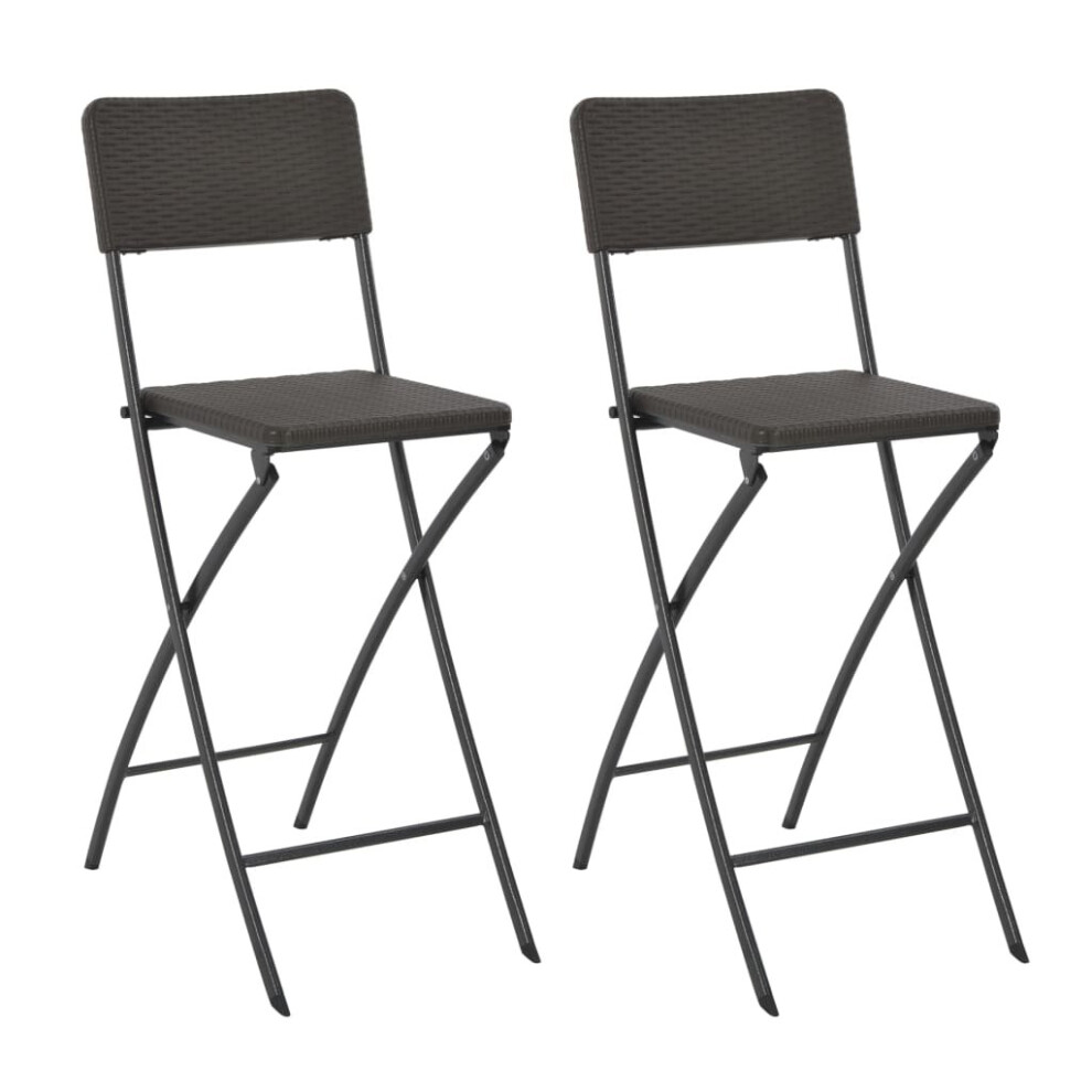vidaXL 2x Folding Bar Chairs HDPE 45x63x114cm Brown Rattan Look Outdoor Chair