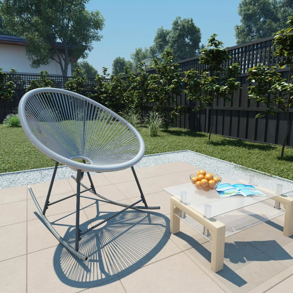 vidaXL Garden String Moon Rocking Chair Poly Rattan Grey Patio Furniture Seat