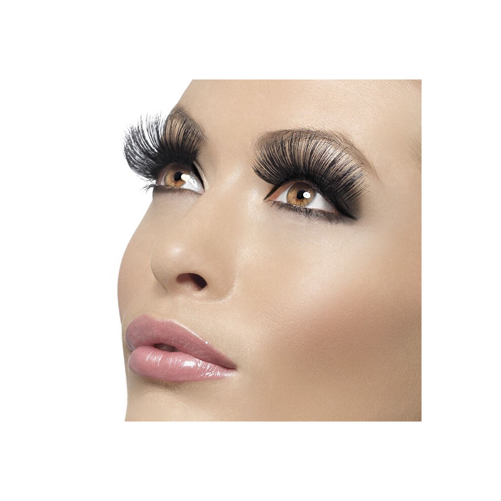 Long 60's Black Fake Eyelashes -  eyelashes black long fancy dress 60s style false ladies make up 1960s accessory fake fever