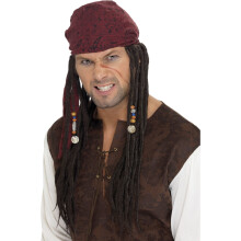 Adult's Brown Pirate Captain Wig - wig pirate brown scarf fancy dress mens smiffys caribbean