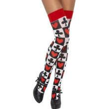 Poker Design Opaque Hold Ups -  poker stockings dress hold queen fancy opaque hearts ladies ups pattern