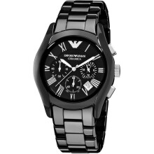 Montre Emporio Armani AR1400 Chronographe - acier inoxydable, cadran noir, bracelet cuir, élégance et précision